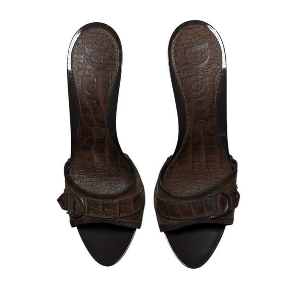 Dior Vintage John Galliano Croc Embossed Logo Mules Slides Heels Sandals 40 NEW - Picture 4 of 10